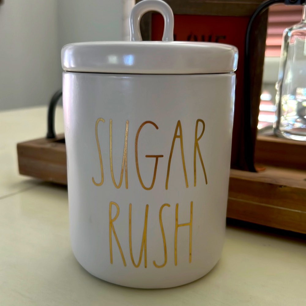 Rae Dunn SUGAR RUSH Canister LL Gold lettering - 6 x 4 inches - Ceramic